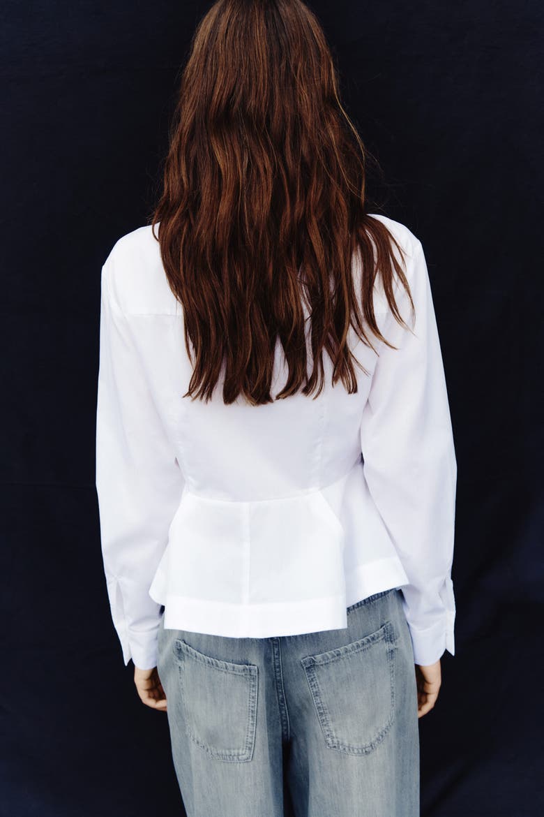 Poplin Peplum Shirt, Alternate, color, White