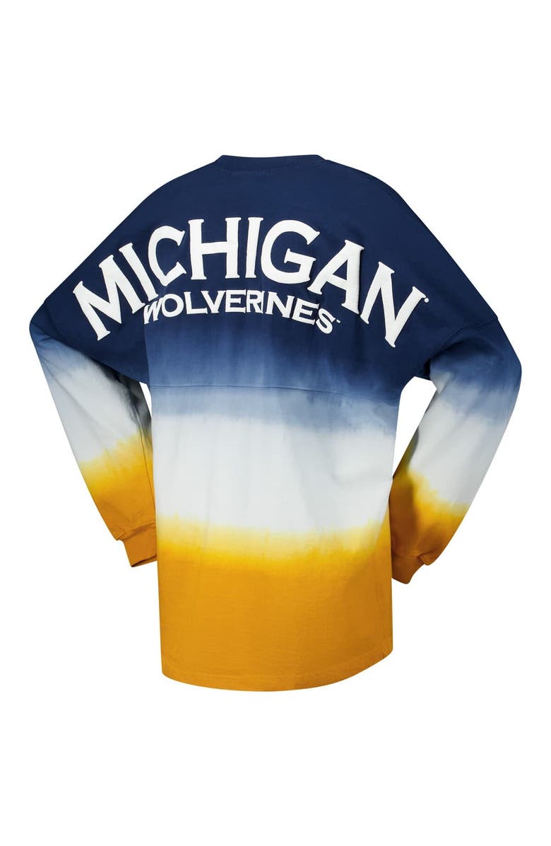 SPIRIT JERSEY Women's Navy Michigan Wolverines Ombre Long Sleeve Dip-Dyed Spirit Jersey, Alternate, color, 