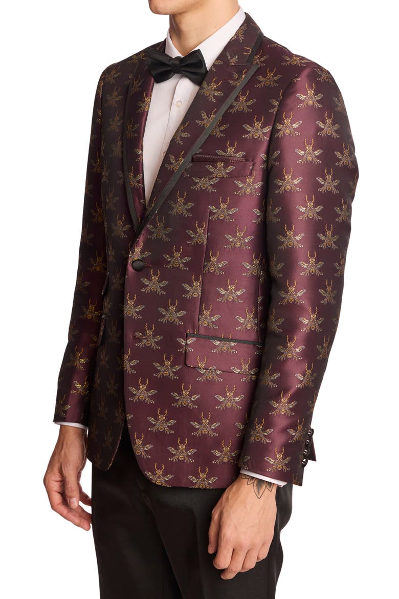 Grosvenor Slim Fit Satin Dinner Jacket, Alternate, color, CHERRY LACQUER BEES