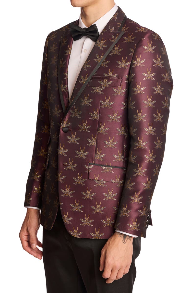 PAISLEY & GRAY Grosvenor Slim Fit Satin Dinner Jacket, Alternate, color, Cherry Lacquer Bees