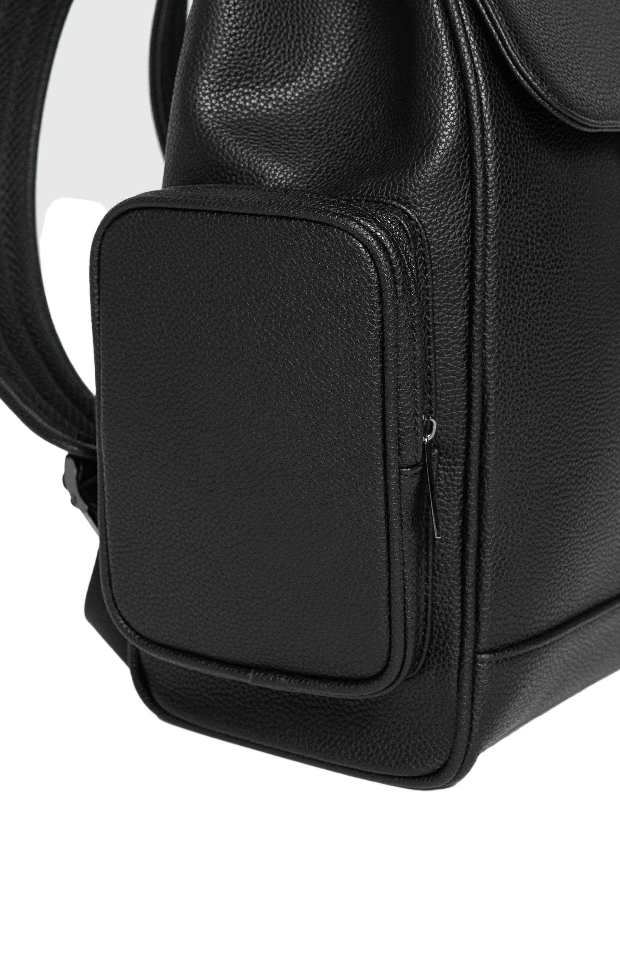 Manière De Voir Maloe Pebbled Leather Eiffel Clasp Backpack, Alternate, color, Black