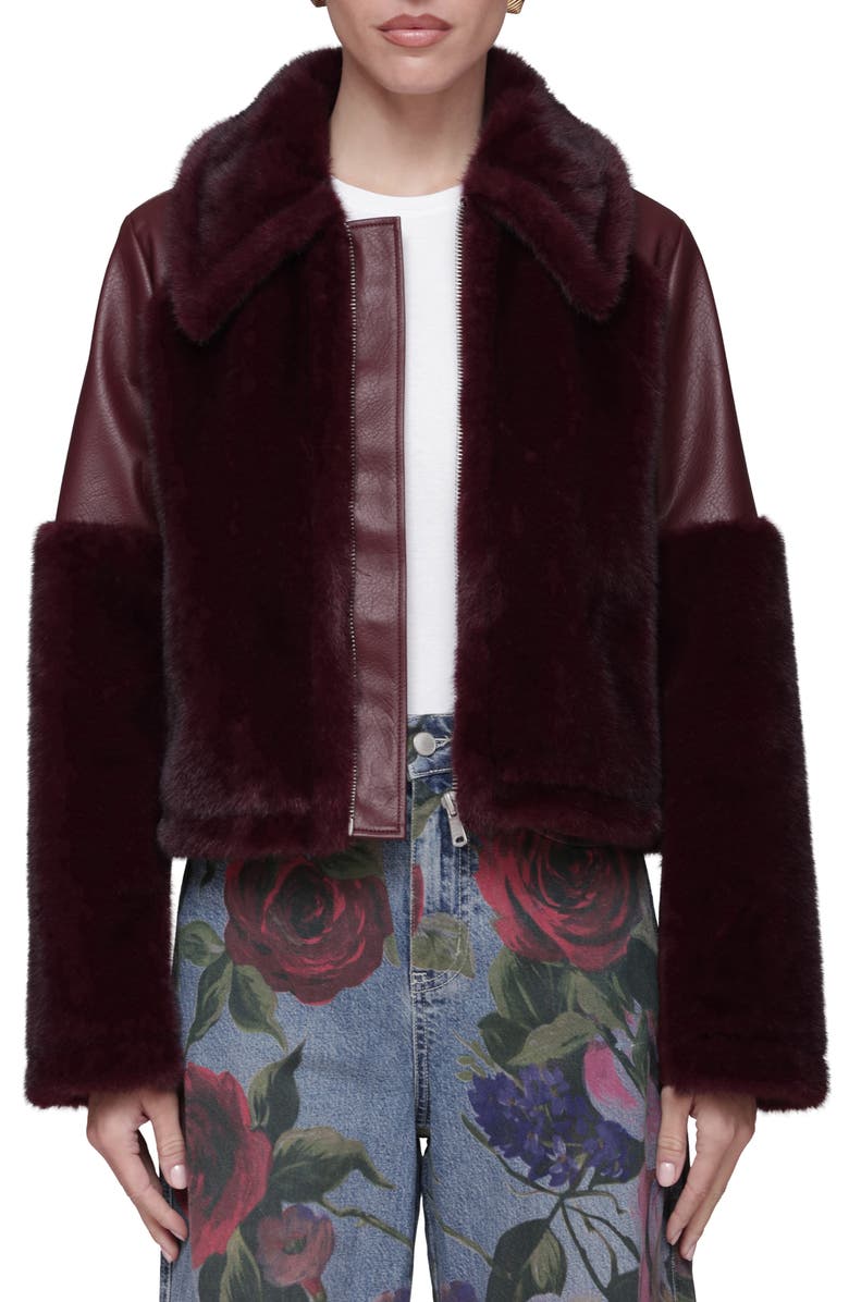 Avec Les Filles Faux Fur & Faux Leather Moto Jacket, Alternate, color, Deep Red