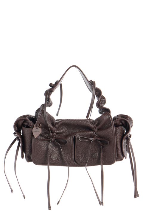 Multipocket Big Grainy Leather Shoulder Bag