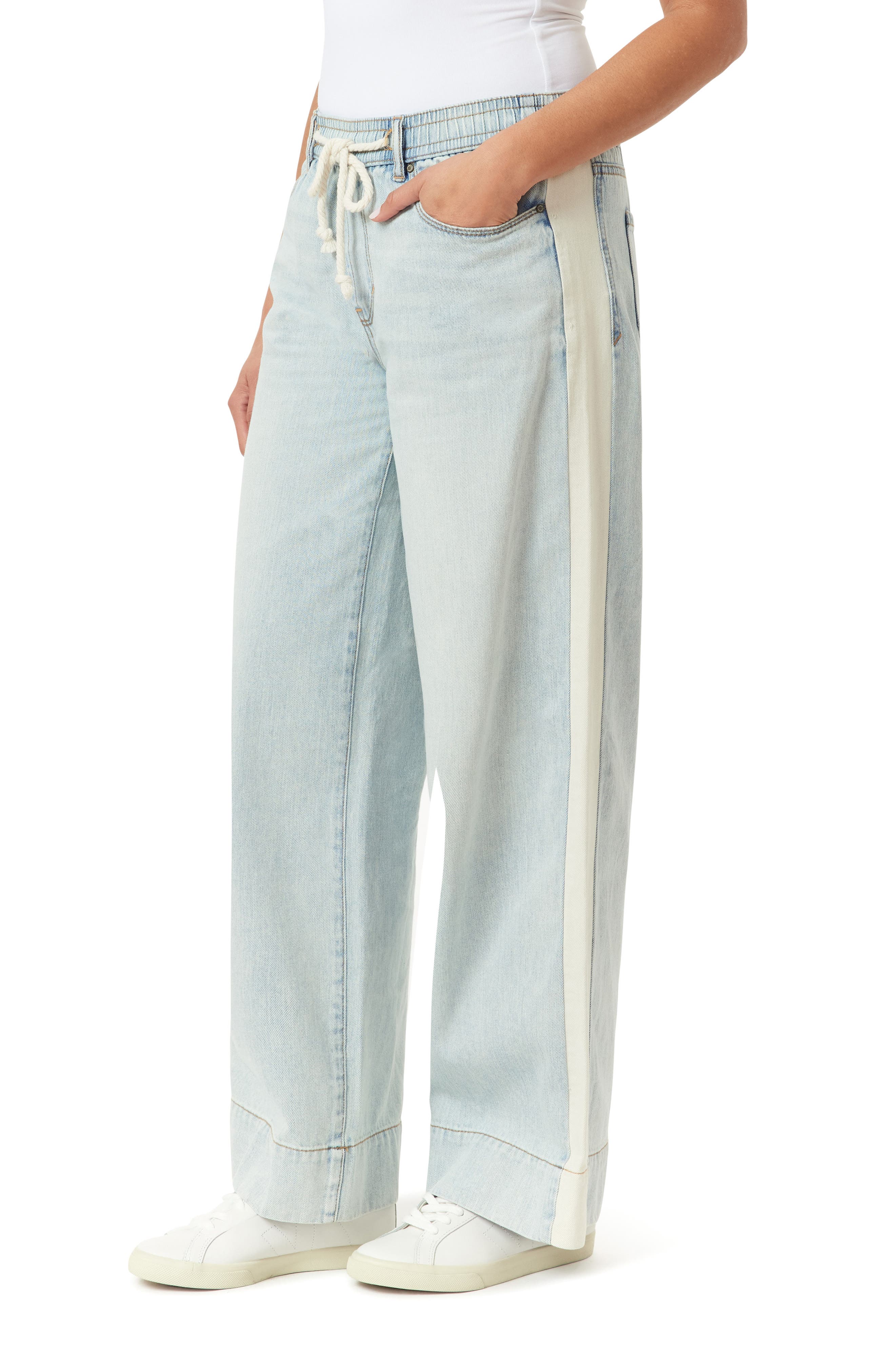 High Rise Drawstring Stripe Wide Leg Jeans - image 2