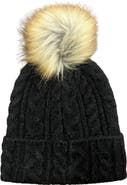 MARCUS ADLER Faux Fur Pom Cable Knit Beanie