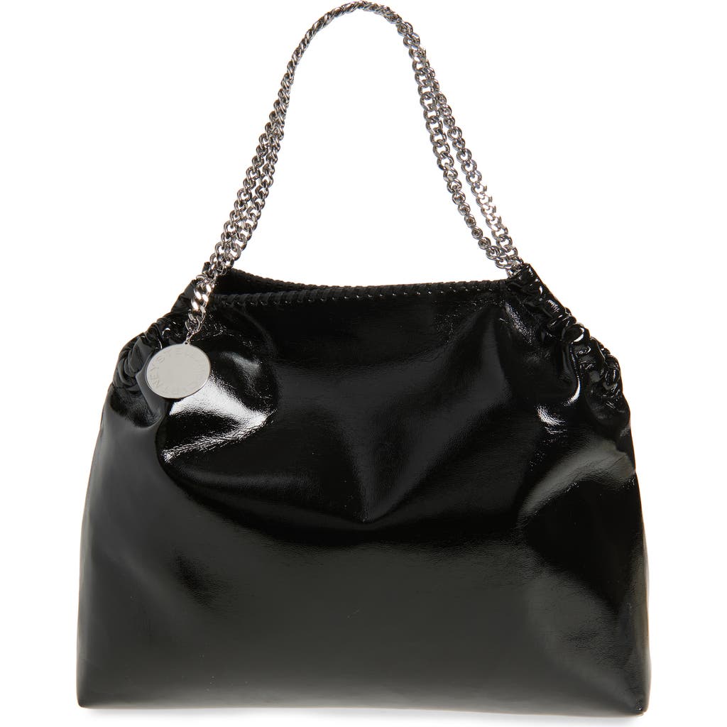 Stella Mccartney Falabella Crinkle Patent Drawstring Tote In Black