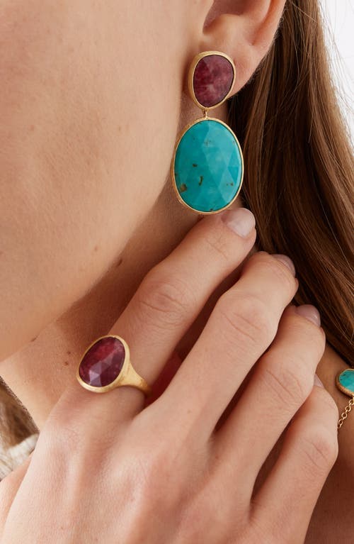 Marco Bicego Lunaria Thulite & Turquoise Drop Earrings In Gold