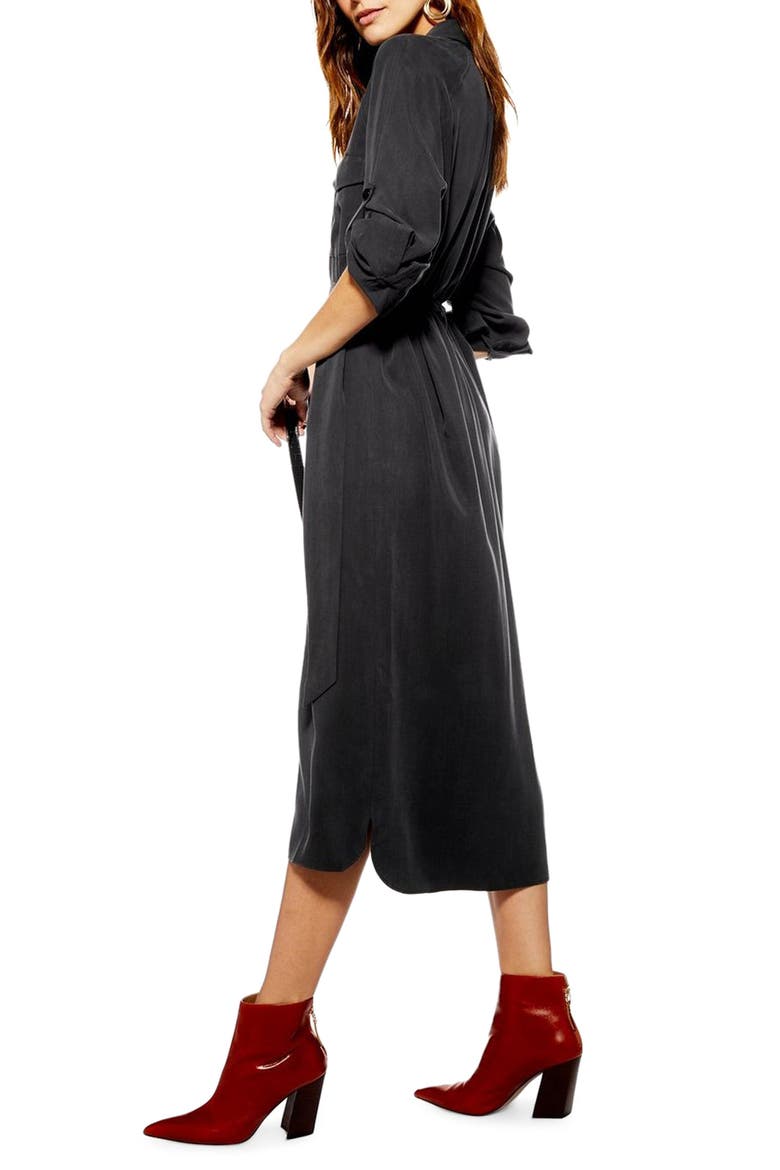 Utility Midi Shirtdress, Alternate, color, BLACK