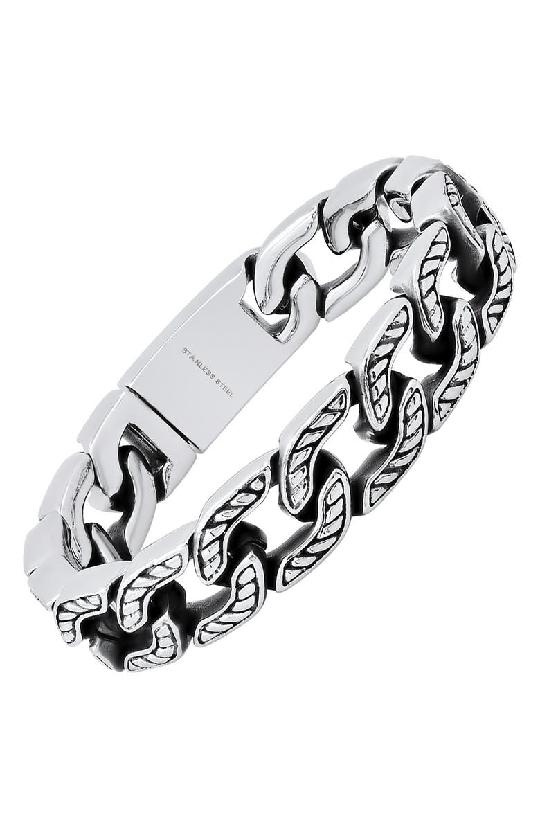 HMY JEWELRY Heavy Oxidized Stainless Steel Chain Bracelet, Alternate, color, Metallic