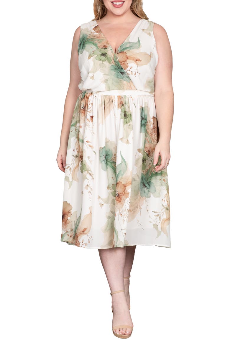 Floral Print Faux Wrap Midi Dress, Main, color, EGFLORAL