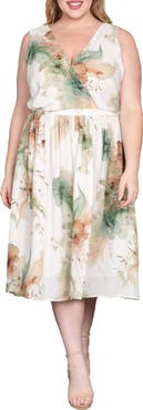 Standards & Practices Floral Print Faux Wrap Midi Dress