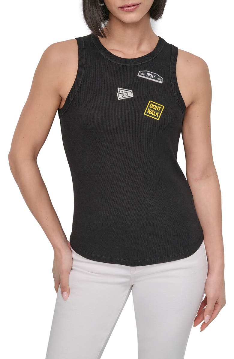 DKNY Pins & Patches Knit Tank, Main, color, 