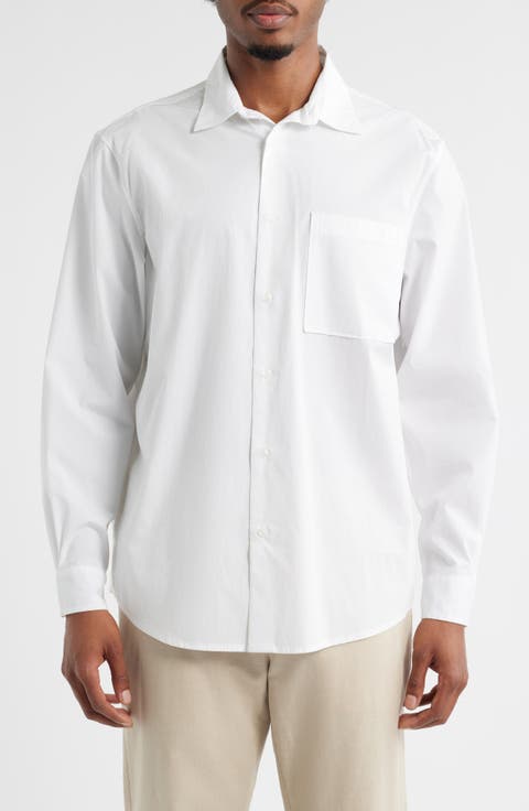 Oversize Solid Stretch Cotton Button-Up Shirt