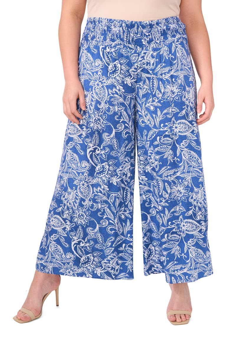 Wide Leg Challis Pants, Main, color, STEEL BLUE PAISLEY