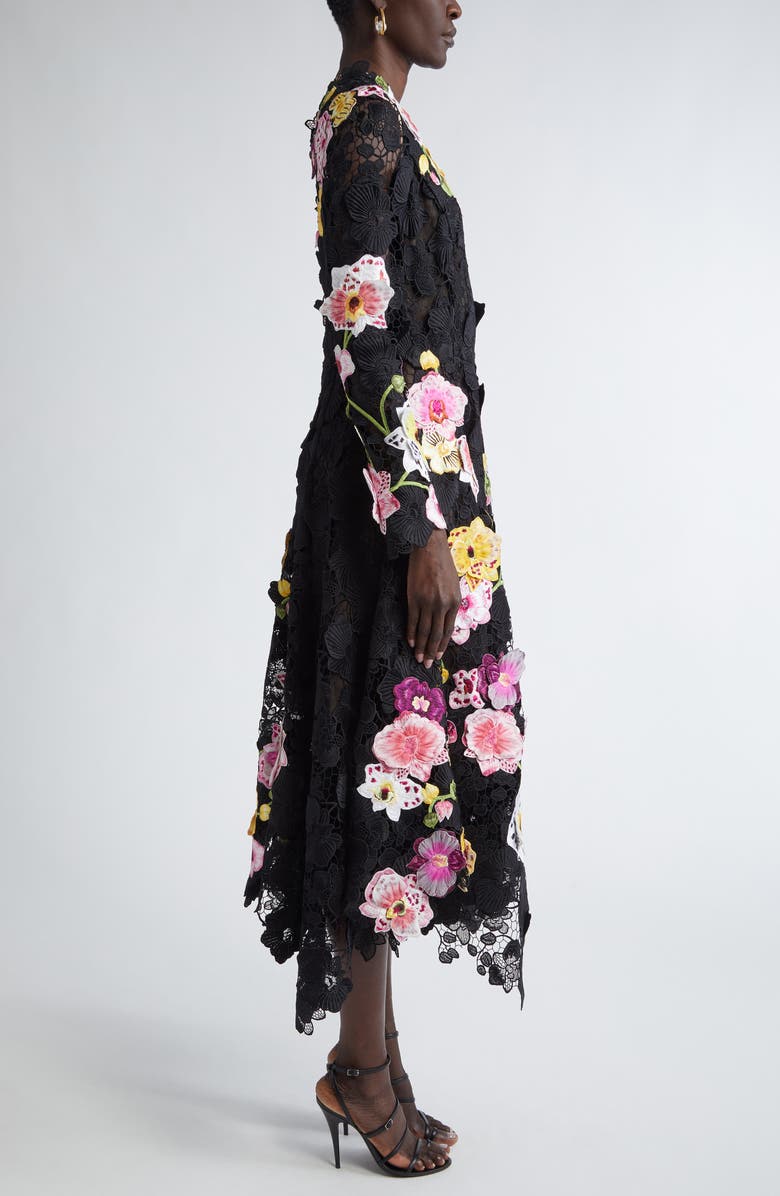 Oscar de la Renta Orchid Threadwork Long Sleeve Floral Lace Fit & Flare Gown, Alternate, color, 