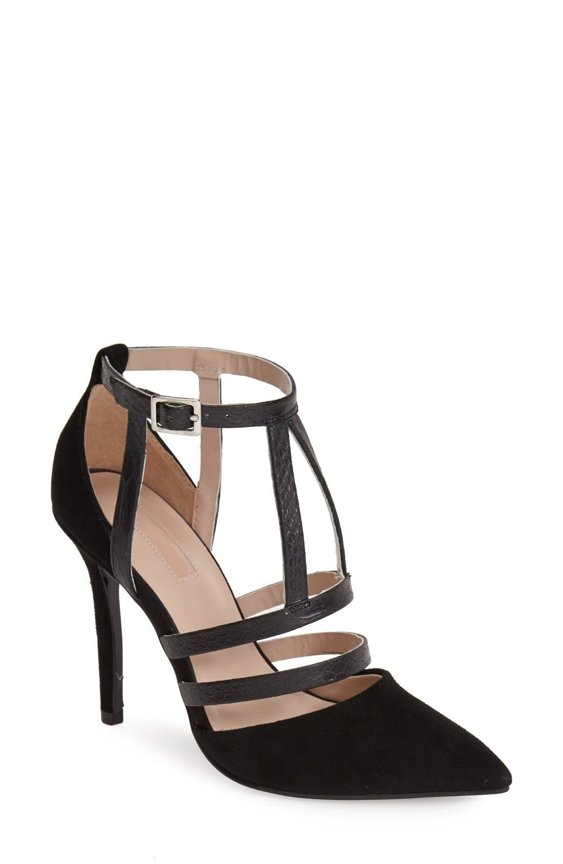 'Geneva' Strappy Mixed Media Pump, Main, color, BLACK