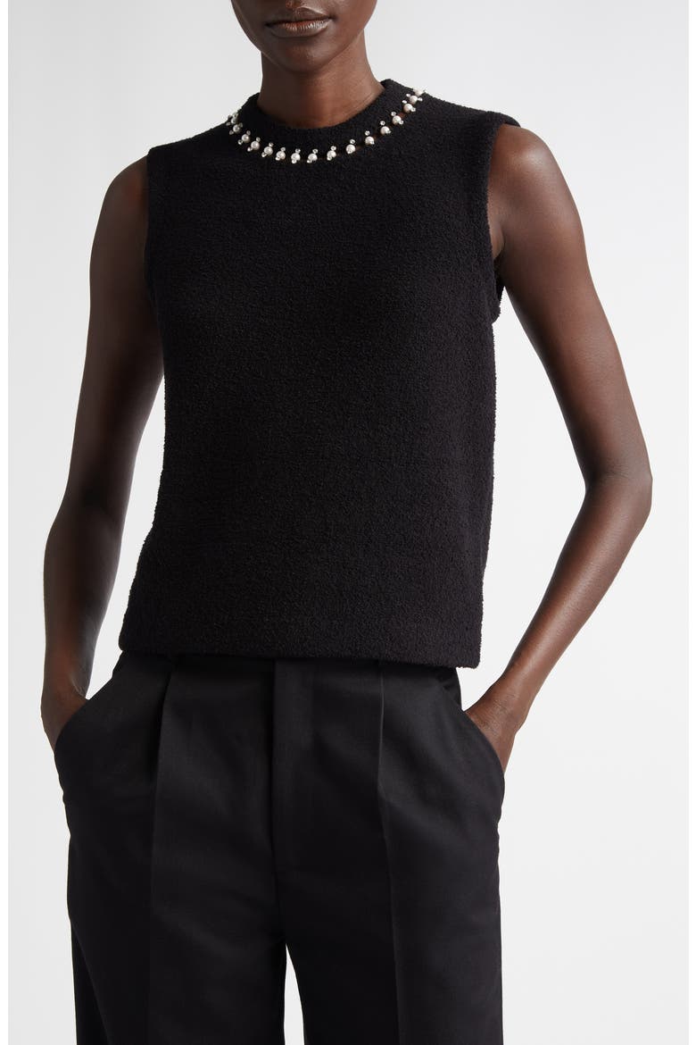 Embellished Stretch Micro Bouclé Shell, Main, color, BLACK