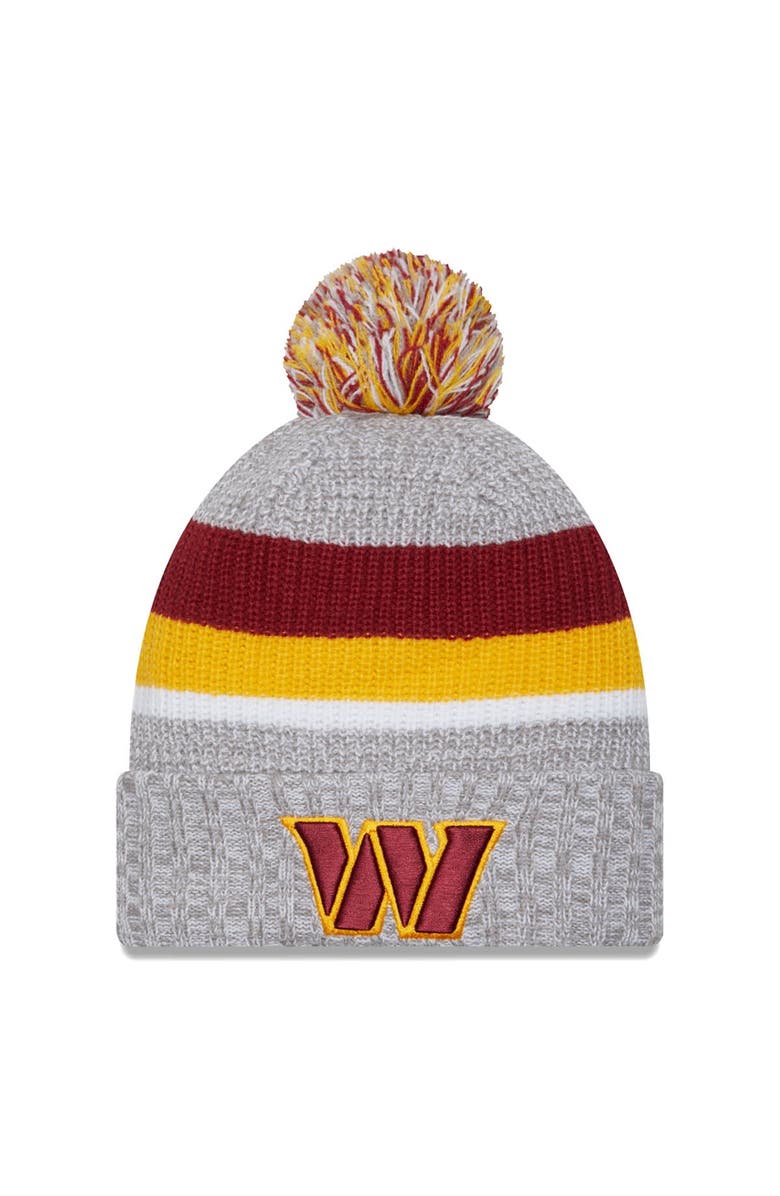 New Era Men's New Era Heather Gray Washington Commanders Cuffed Knit Hat with Pom, Main, color,
