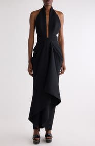 Givenchy Draped Stretch Wool Blend Halter Dress