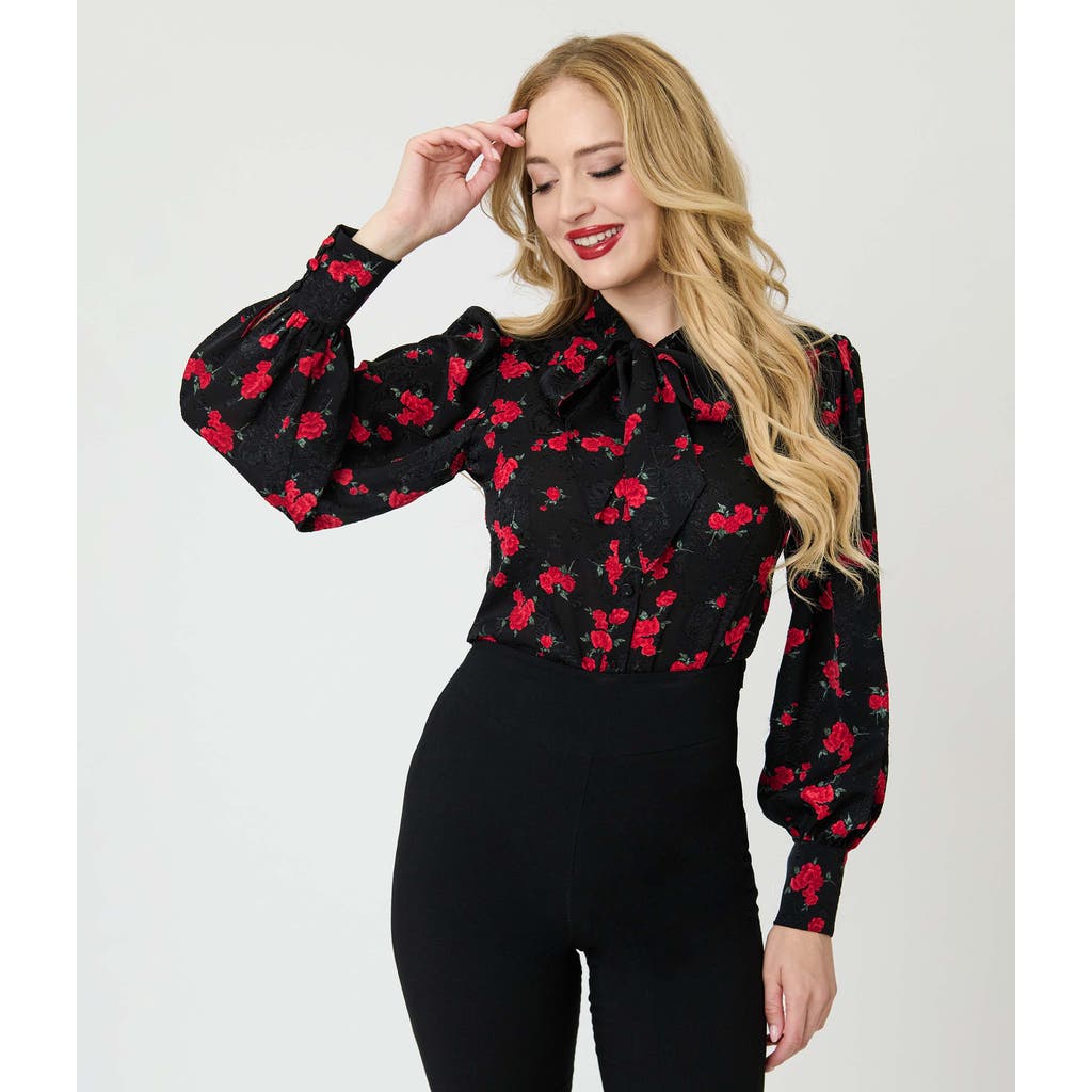 Unique Vintage Long Sleeve Neck Tie Gwen Blouse In Black