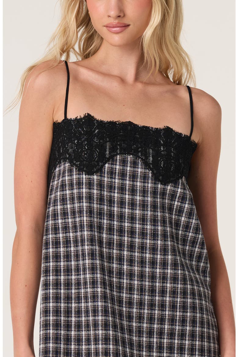 Aitana Lace Trim Plaid Slipdress, Alternate, color, BLACK BLUE PLAID