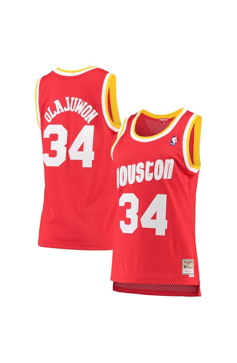 Mitchell & Ness Women's Mitchell & Ness Hakeem Olajuwon Red Houston Rockets 1993-94 Hardwood Classics Swingman Jersey, Main, color,