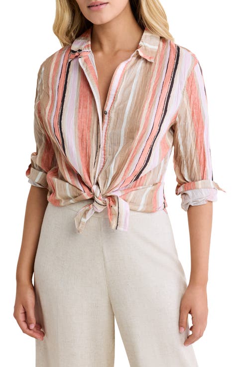 Stripe Cotton Button-Up Shirt (Petite)