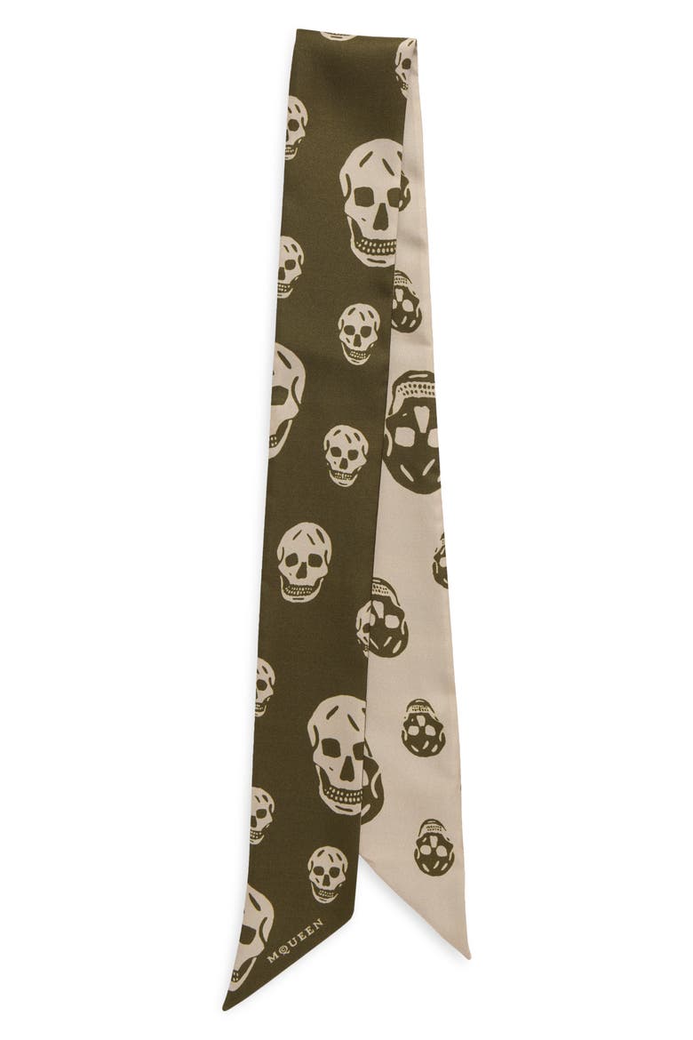 Skinny Silk Twill Scarf, Main, color, OLIVE