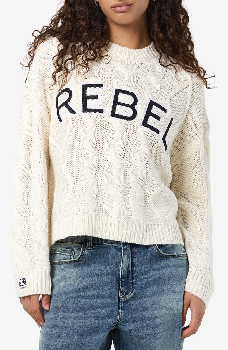 Noisy may Rebecca Cable Stitch Sweater, Main, color, Birch Detail Rebel