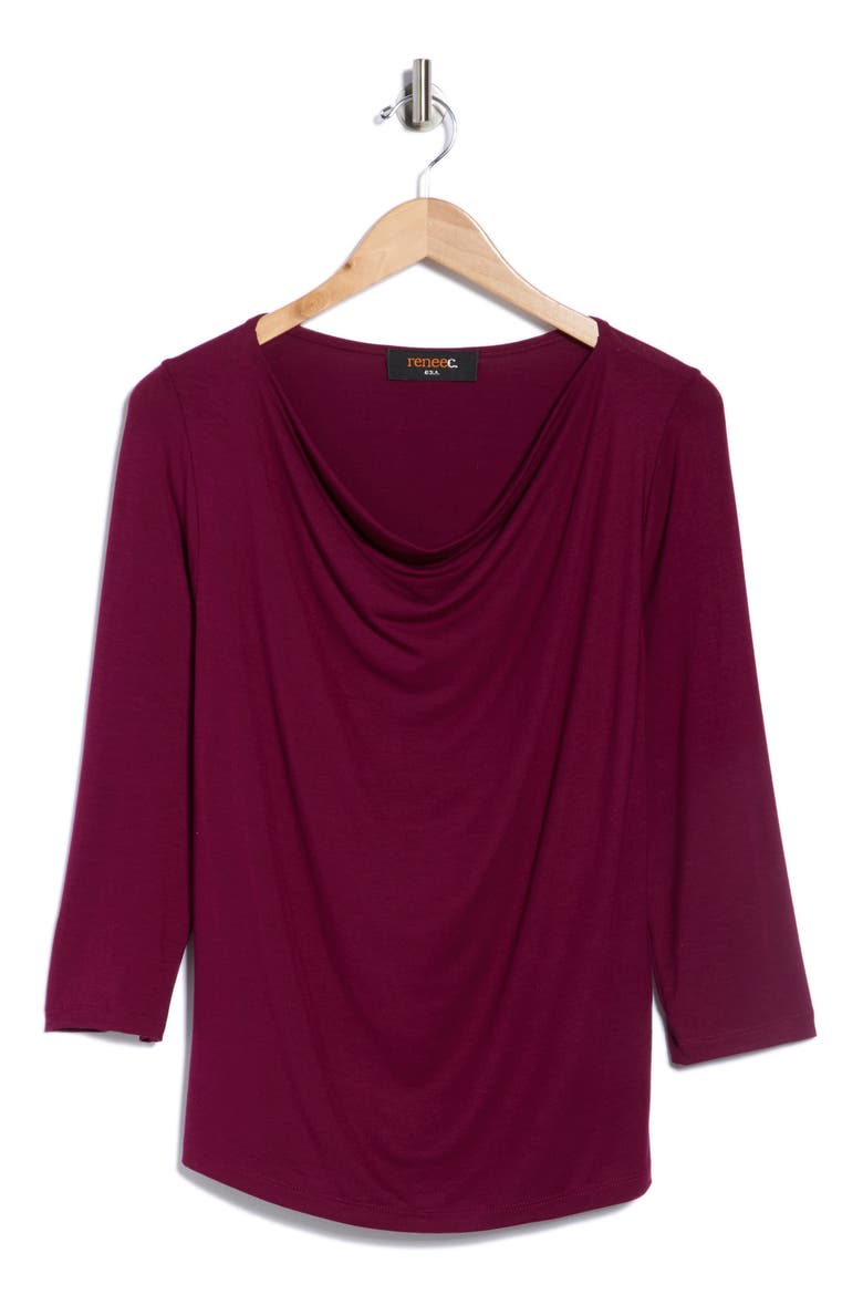 Side Ruched 3/4 Sleeve Top, Alternate, color, BURGUNDY