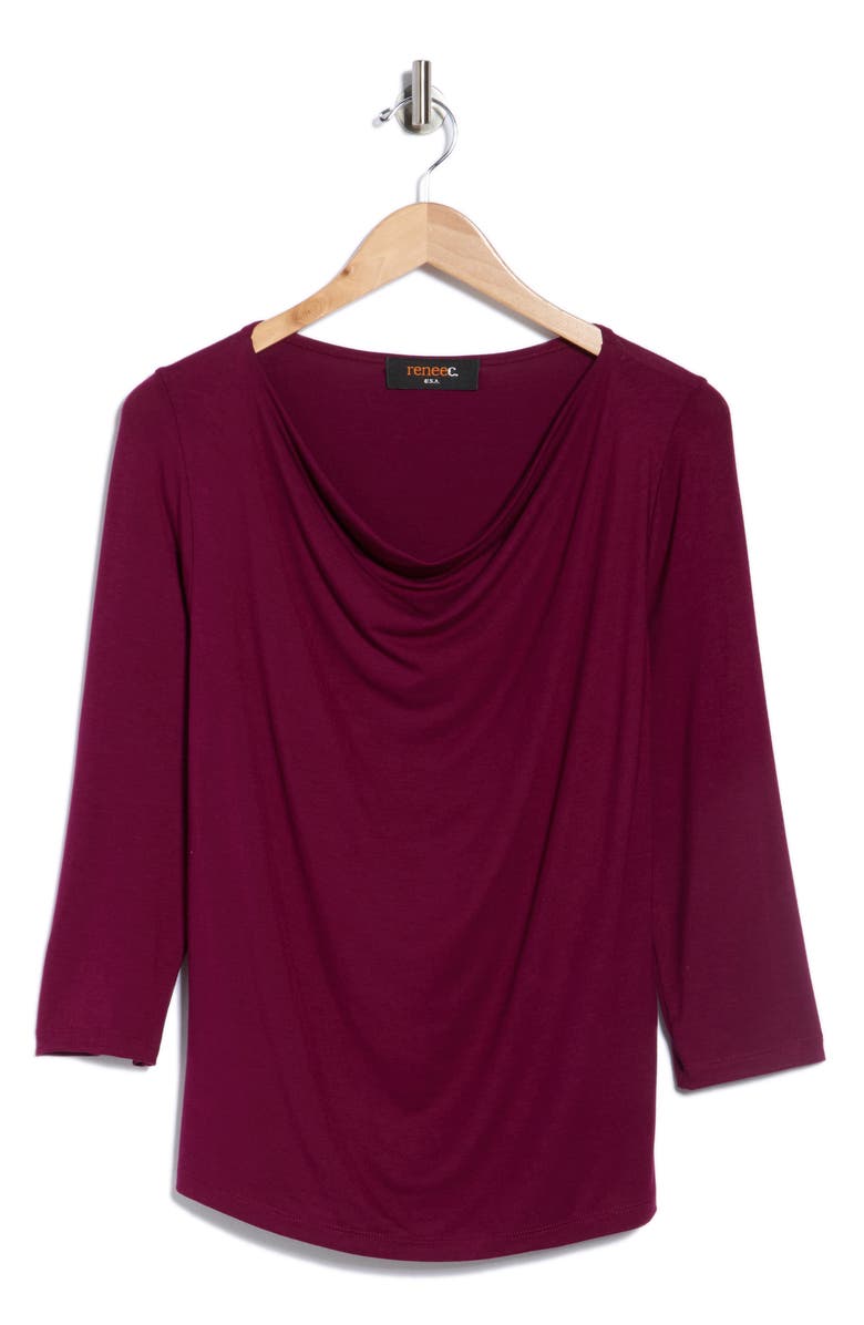 Renee C Side Ruched 3/4 Sleeve Top, Alternate, color, Burgundy