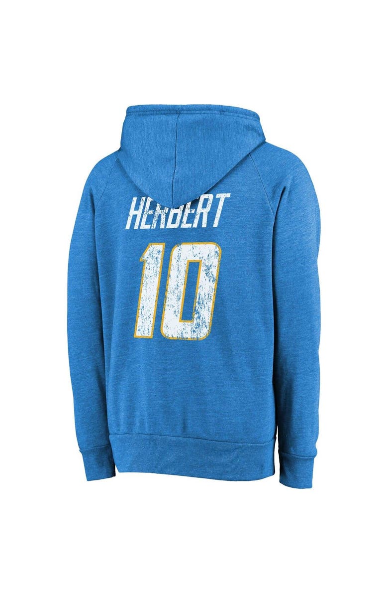 Majestic Threads Men's Majestic Threads Justin Herbert Powder Blue Los Angeles Chargers Name & Number Tri-Blend Pullover Hoodie, Alternate, color, Powder Blue