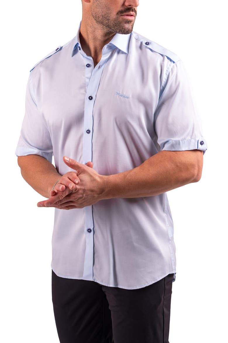 Munich Resistance0175 Blue Short Sleeve Button-Up Shirt, Alternate, color, BLUE
