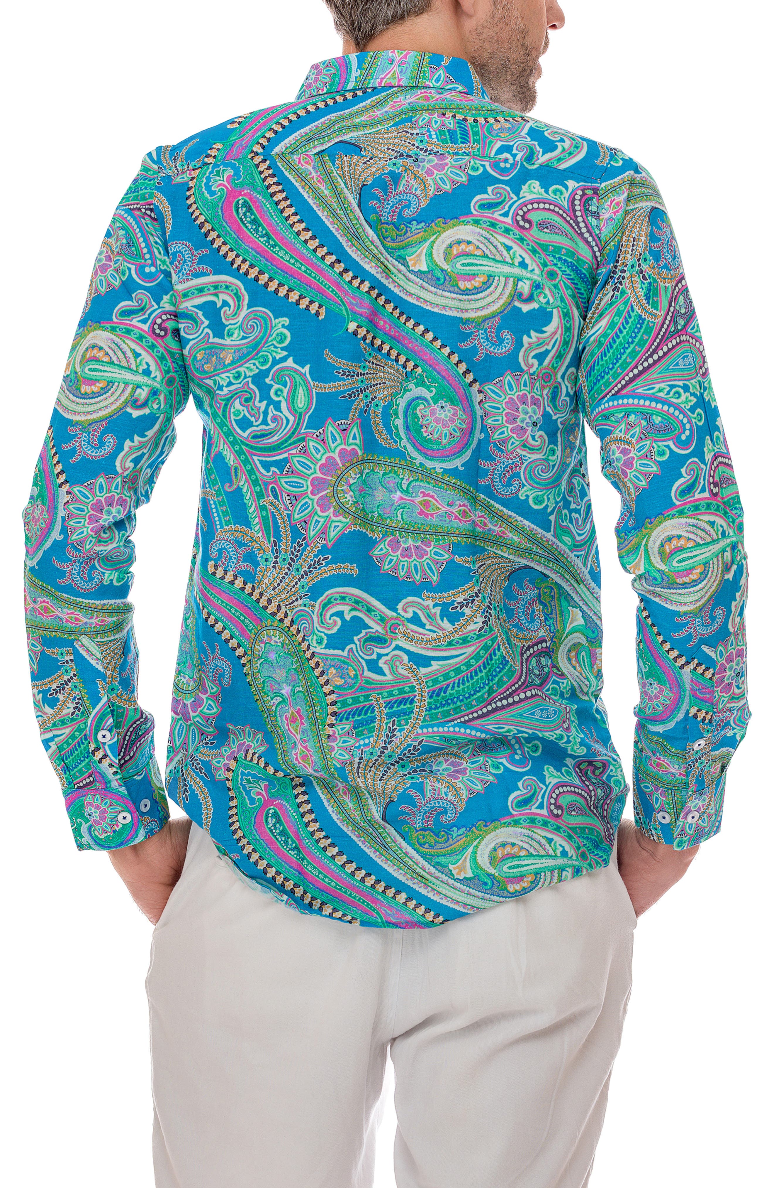 Paisley Linen Blend Button-Up Shirt - image 2