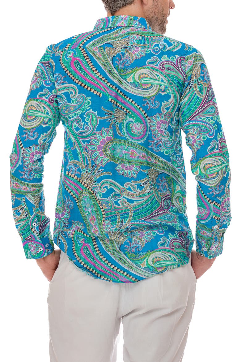 Paisley Linen Blend Button-Up Shirt, Alternate, color, SEA FOAM