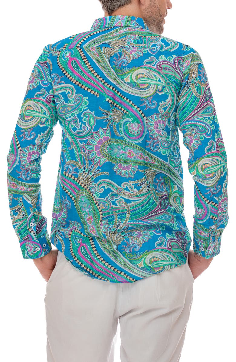 RANEES Paisley Linen Blend Button-Up Shirt, Alternate, color, Sea Foam