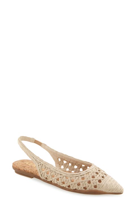Diego Slingback Pointed Cap Toe Raffia Flat (Women)