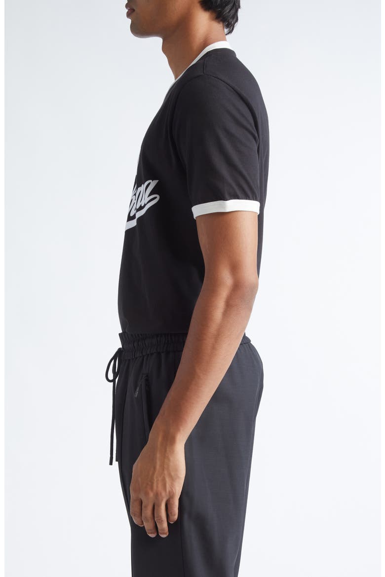 Flocked Logo Appliqué Ringer T-Shirt, Alternate, color, N0000 NERO