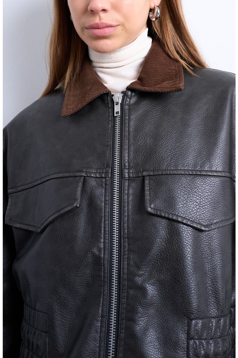 Cinch Waist Faux Leather Jacket, Alternate, color, BLACK