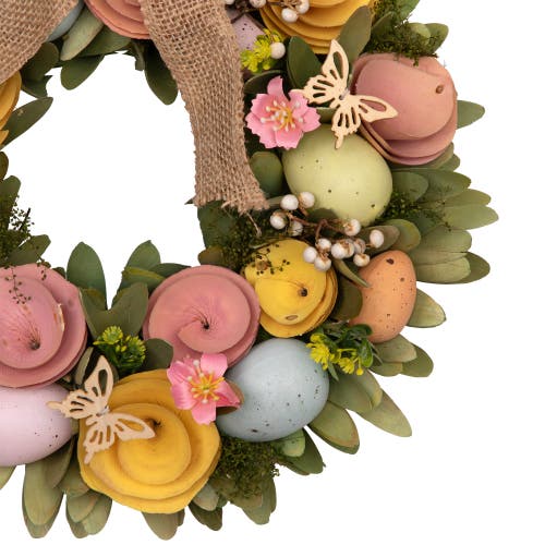 Northlight Shaved Wood Flowers Bunny Rabbit Silhouette Wreath In Multi