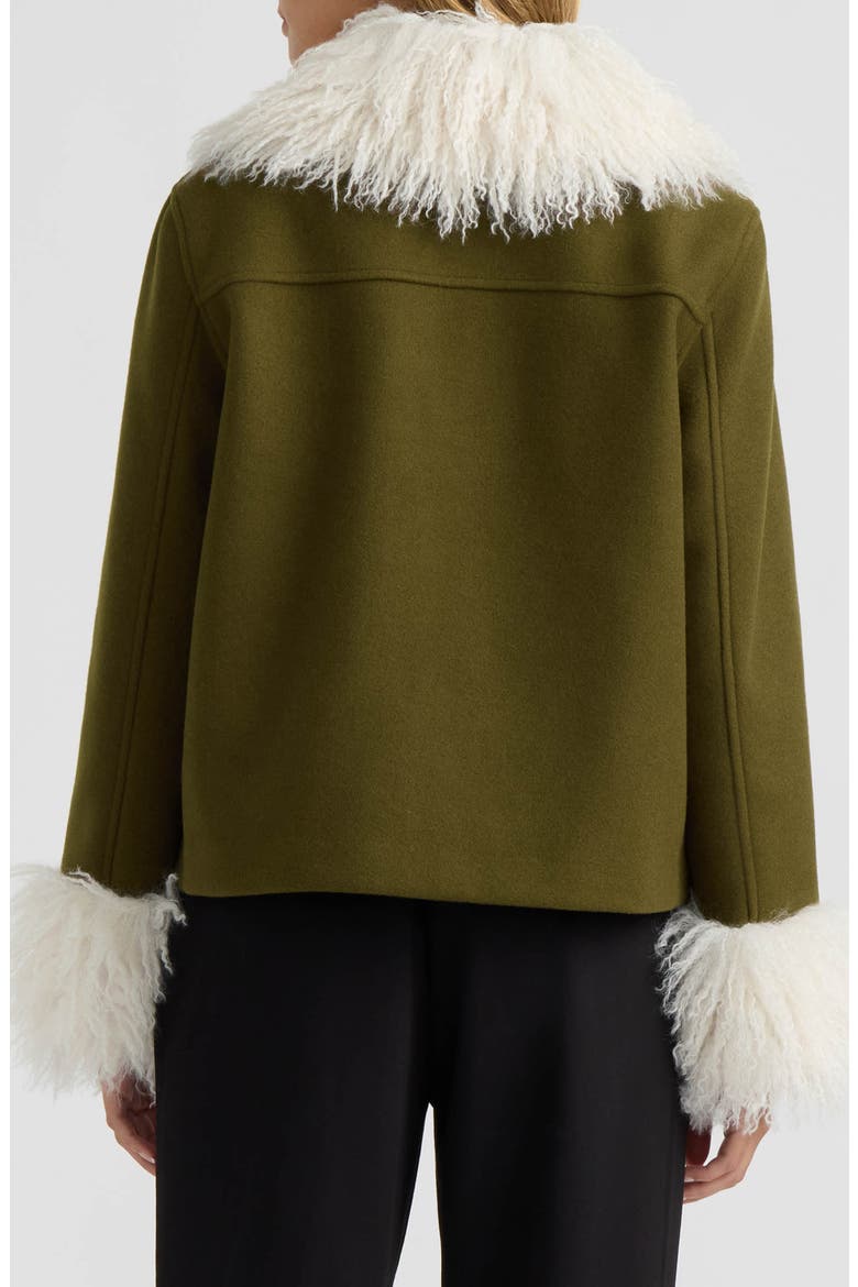 Faux Fur Trim Faux Wool Short Jacket, Alternate, color, OLIVE