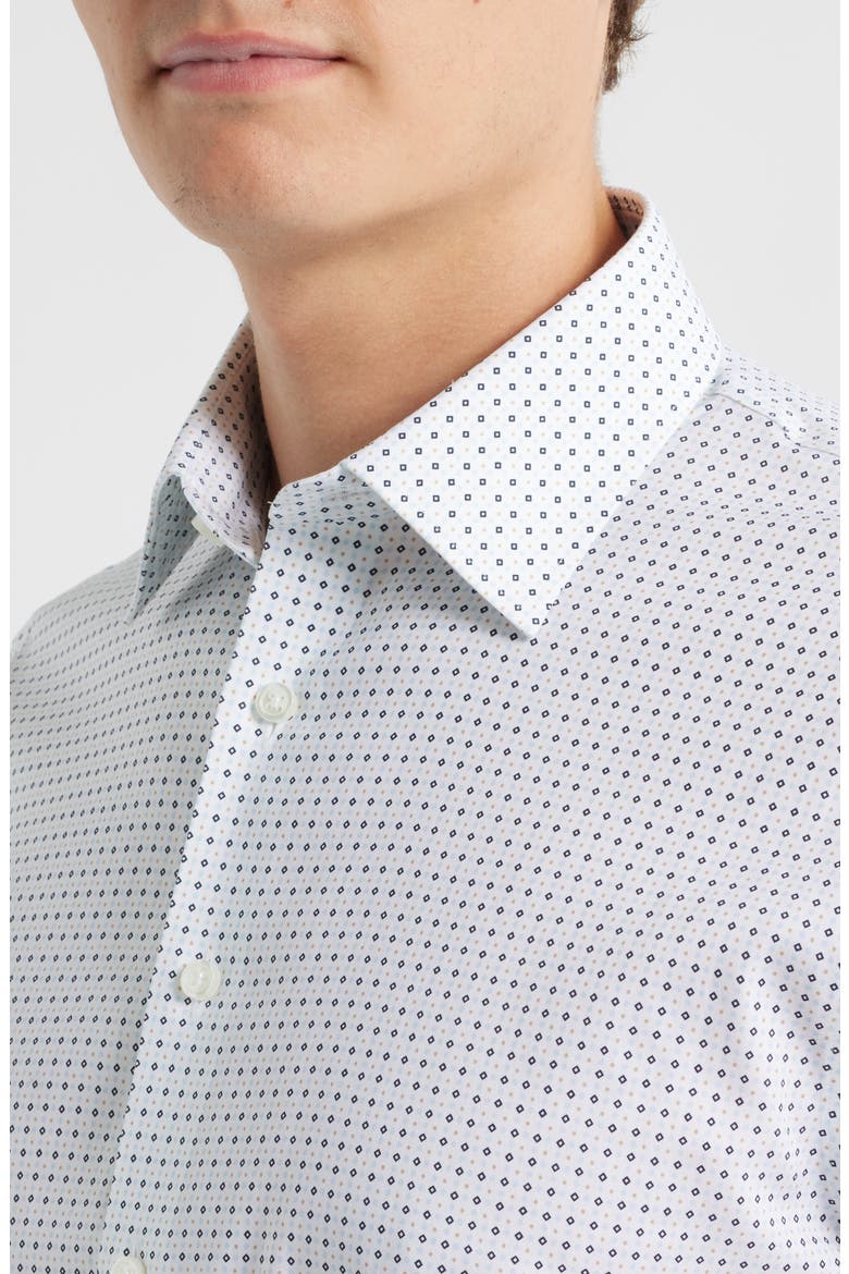Trim Fit Geometric Print Premium Performance Twill Dress Shirt, Alternate, color, LIGHT BLUE