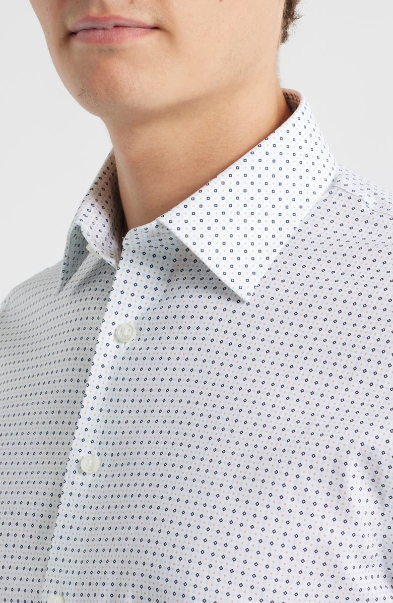 Nordstrom Trim Fit Geometric Print Premium Performance Twill Dress Shirt, Alternate, color, Light Blue