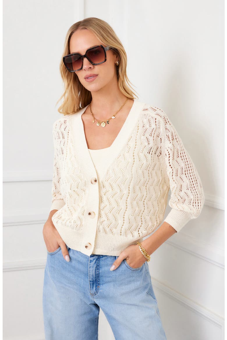 Puff Sleeve Cardigan Sweater, Alternate, color, NATURAL