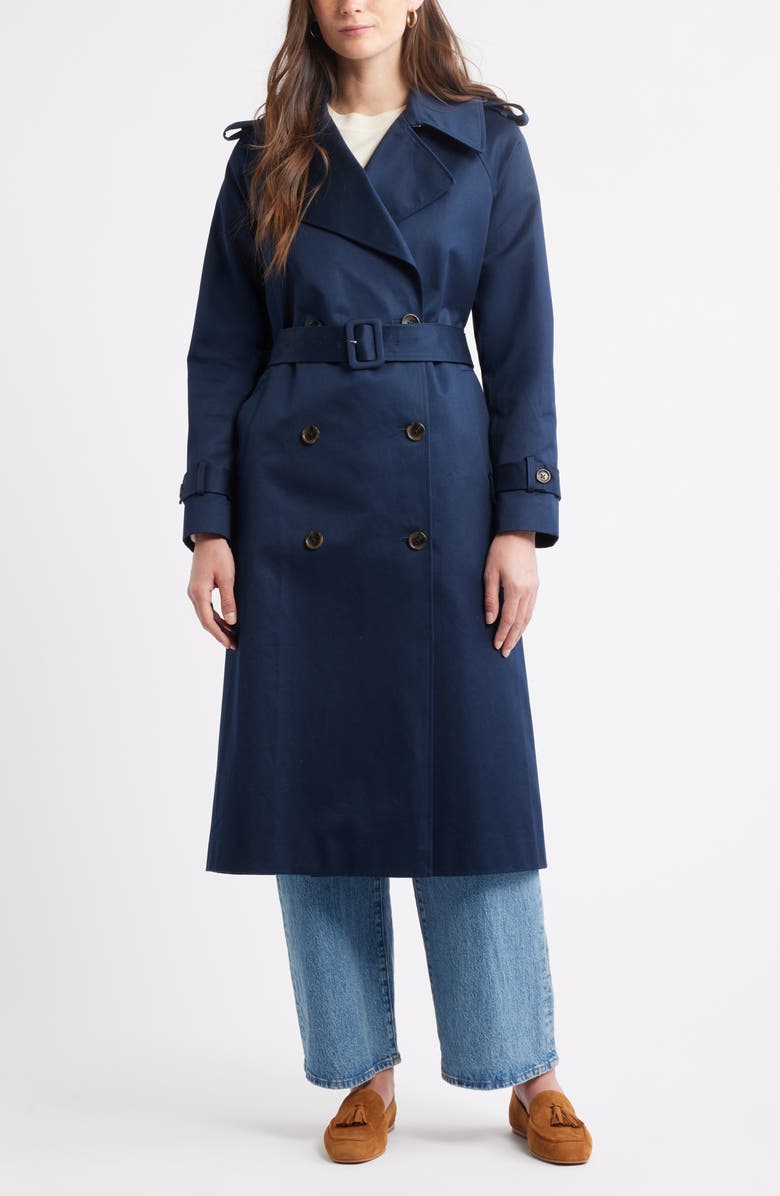 Caslon<sup>®</sup> Cotton Trench Coat, Alternate, color, Navy Still