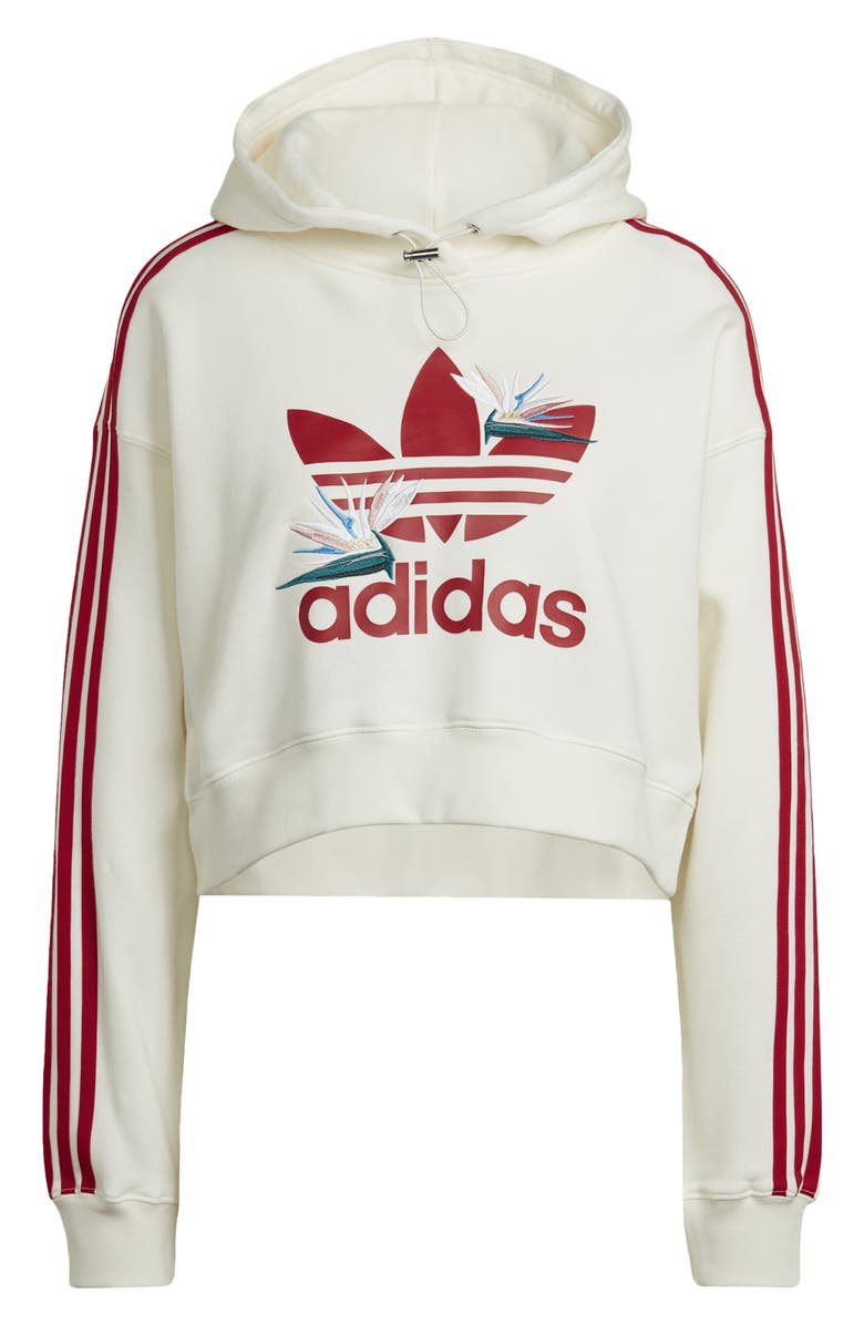 adidas Originals x Thebe Magugu Embroidered 3-Stripes Crop Cotton Graphic Logo Hoodie, Alternate, color, 