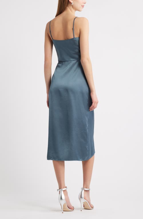 Open Edit Cowl Neck Satin Midi Dress In Blue Weather