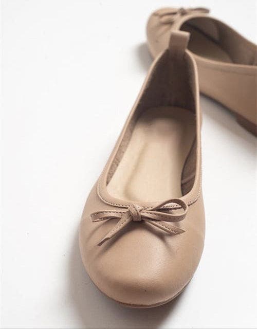 Forever & Always Shoes Florence Leather Ballerina Flats In Cream Beige Leather