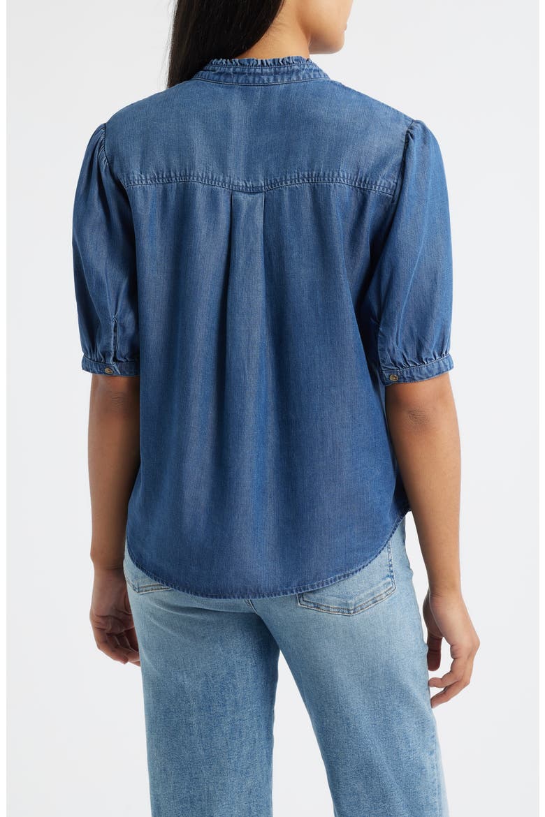 Puff Sleeve Half Placket Chambray Top, Alternate, color, DARK TWILIGHT WASH
