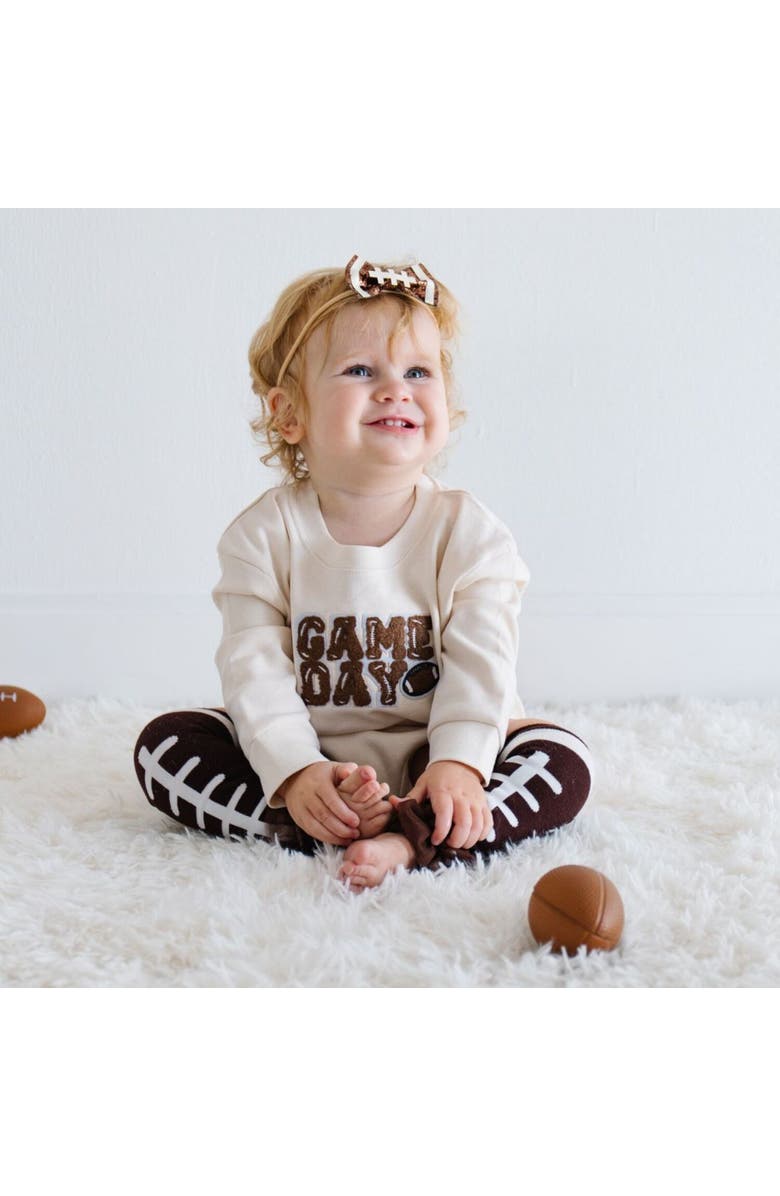 Sweet Wink Game Day Patch Long Sleeve Romper, Alternate, color, Natural